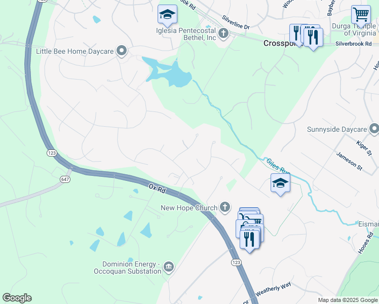 map of restaurants, bars, coffee shops, grocery stores, and more near 8623 Meadow Edge Terrace in Fairfax Station