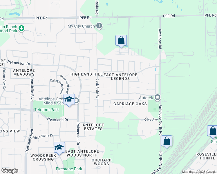 map of restaurants, bars, coffee shops, grocery stores, and more near 8325 Ghislaine Way in Antelope