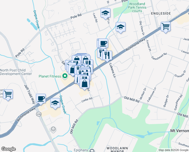 map of restaurants, bars, coffee shops, grocery stores, and more near 8726 Talbott Farm Drive in Alexandria