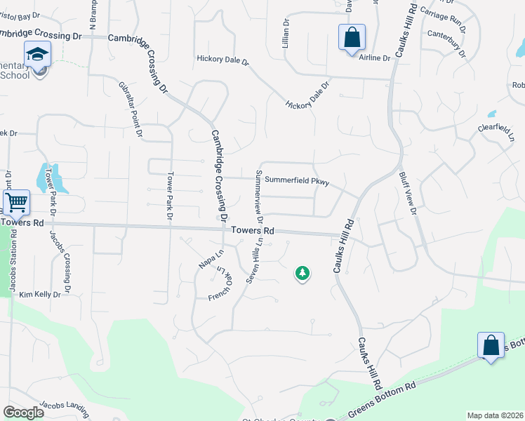 map of restaurants, bars, coffee shops, grocery stores, and more near 828 Summerview Drive in Saint Charles