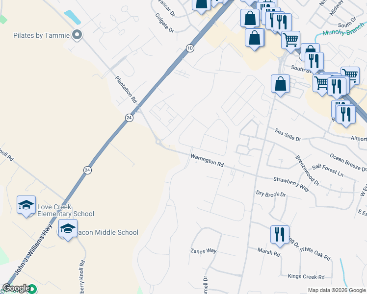 map of restaurants, bars, coffee shops, grocery stores, and more near 34885 Road 275 13A in Rehoboth Beach