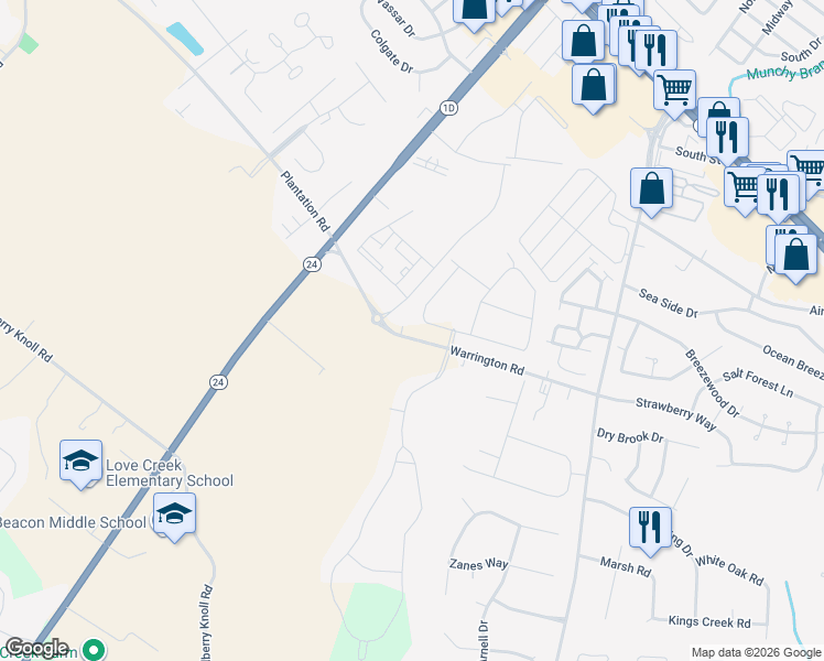 map of restaurants, bars, coffee shops, grocery stores, and more near 34823 Road 275 13A in Rehoboth Beach