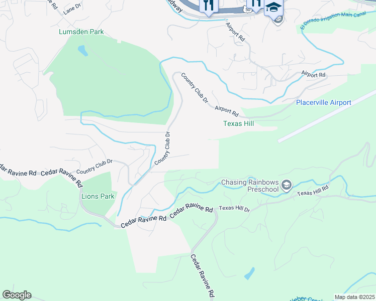map of restaurants, bars, coffee shops, grocery stores, and more near 1677 Duden Drive in Placerville