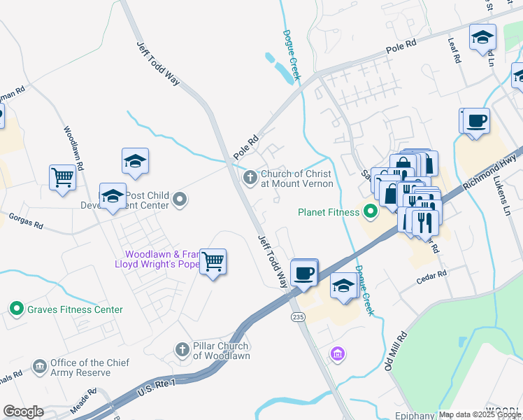 map of restaurants, bars, coffee shops, grocery stores, and more near 8758 Mill Towns Court in Alexandria