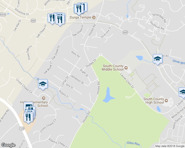 map of restaurants, bars, coffee shops, grocery stores, and more near 8976 Hooes Road in Lorton