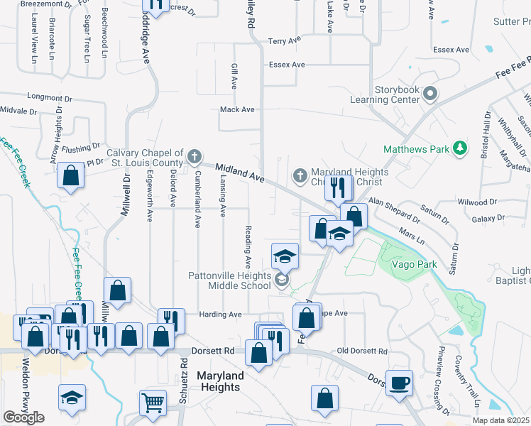 map of restaurants, bars, coffee shops, grocery stores, and more near 27 Lennox Terrace in Maryland Heights