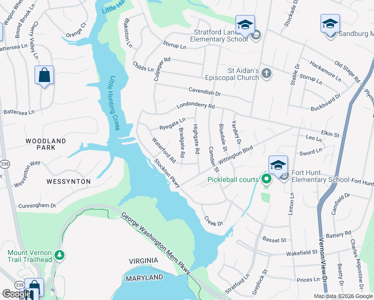 map of restaurants, bars, coffee shops, grocery stores, and more near 8707 Bradgate Rd in Alexandria