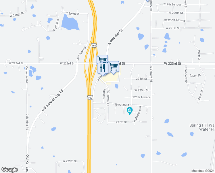map of restaurants, bars, coffee shops, grocery stores, and more near 21832 South Franklin Street in Spring Hill