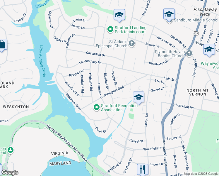 map of restaurants, bars, coffee shops, grocery stores, and more near 8707 Bluedale Street in Alexandria