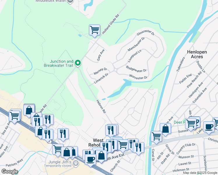 map of restaurants, bars, coffee shops, grocery stores, and more near 19708 Chelmer Drive in Rehoboth Beach