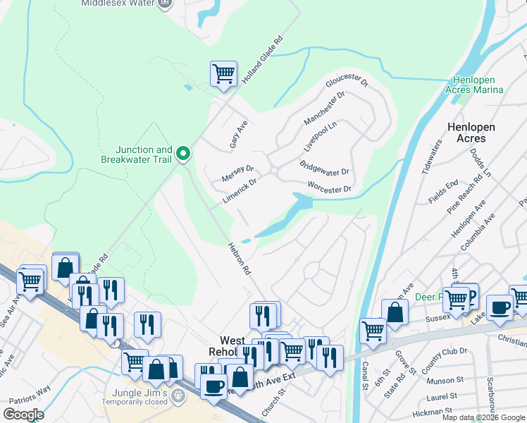 map of restaurants, bars, coffee shops, grocery stores, and more near 19708 Chelmer Drive in Rehoboth Beach