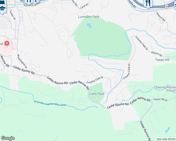 map of restaurants, bars, coffee shops, grocery stores, and more near 1523 Brendan Way in Placerville