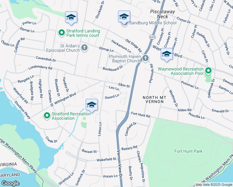 map of restaurants, bars, coffee shops, grocery stores, and more near 1902 Sword Lane in Alexandria