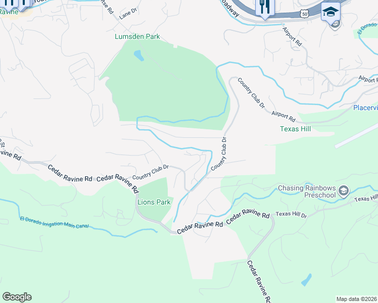 map of restaurants, bars, coffee shops, grocery stores, and more near 1667 Covey Drive in Placerville