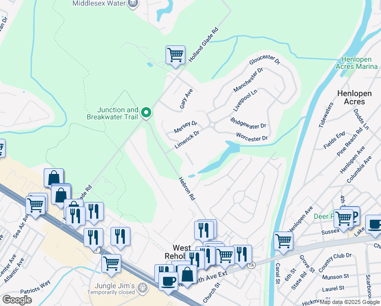 map of restaurants, bars, coffee shops, grocery stores, and more near 37697 Ulster Drive in Rehoboth Beach