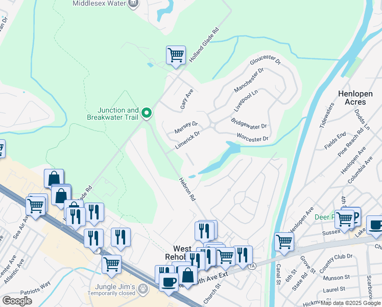 map of restaurants, bars, coffee shops, grocery stores, and more near 37697 Ulster Drive in Rehoboth Beach