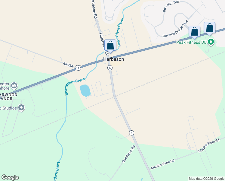 map of restaurants, bars, coffee shops, grocery stores, and more near 18746 Main Street in Harbeson