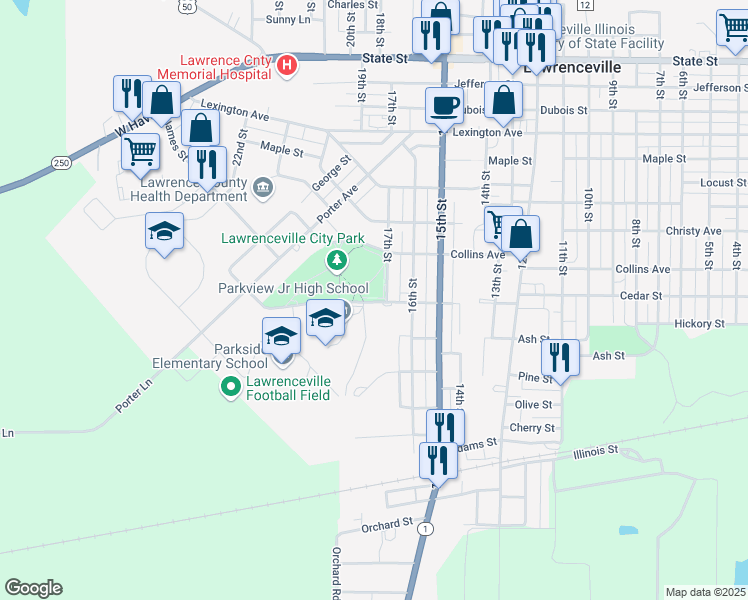 map of restaurants, bars, coffee shops, grocery stores, and more near 1616 Cedar Street in Lawrenceville