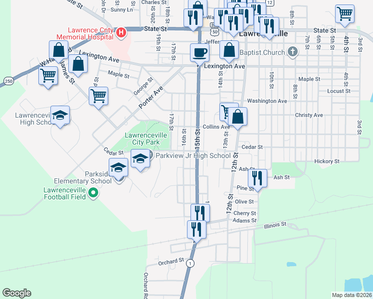 map of restaurants, bars, coffee shops, grocery stores, and more near 1600 16th Street in Lawrenceville