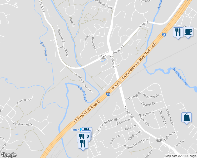 map of restaurants, bars, coffee shops, grocery stores, and more near 8704 Wadebrook Terrace in Springfield