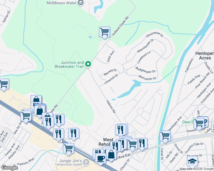 map of restaurants, bars, coffee shops, grocery stores, and more near 37697 Ulster Drive in Rehoboth Beach