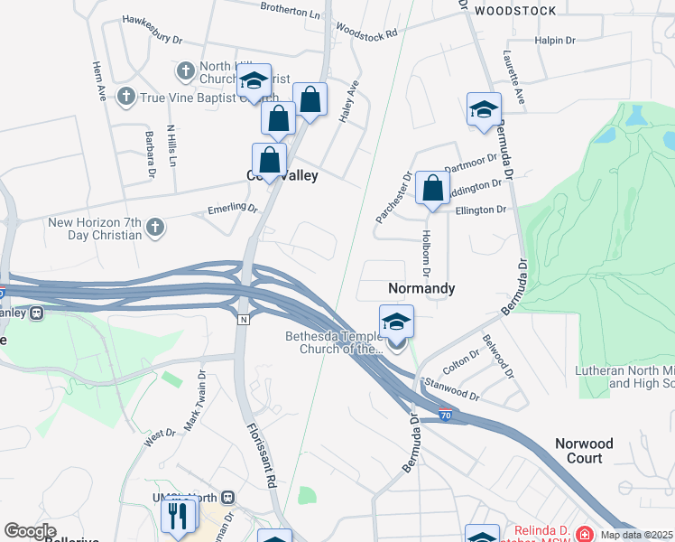 map of restaurants, bars, coffee shops, grocery stores, and more near 100 Signal Hill Drive in St. Louis