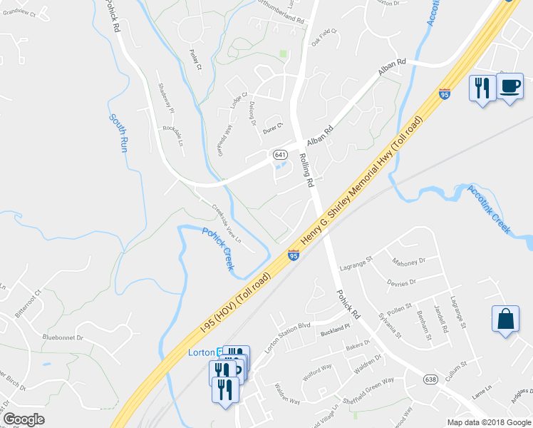 map of restaurants, bars, coffee shops, grocery stores, and more near 8702 Wadebrook Terrace in Springfield