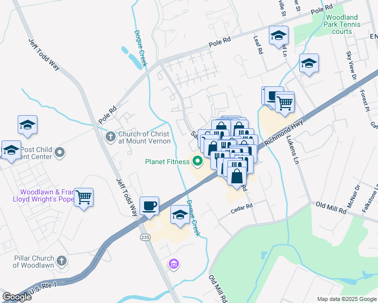 map of restaurants, bars, coffee shops, grocery stores, and more near 8747 Village Green Court in Alexandria