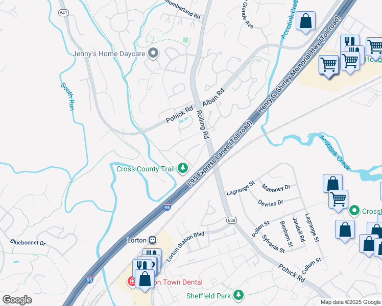 map of restaurants, bars, coffee shops, grocery stores, and more near 7727 Hickory Glen Way in Springfield