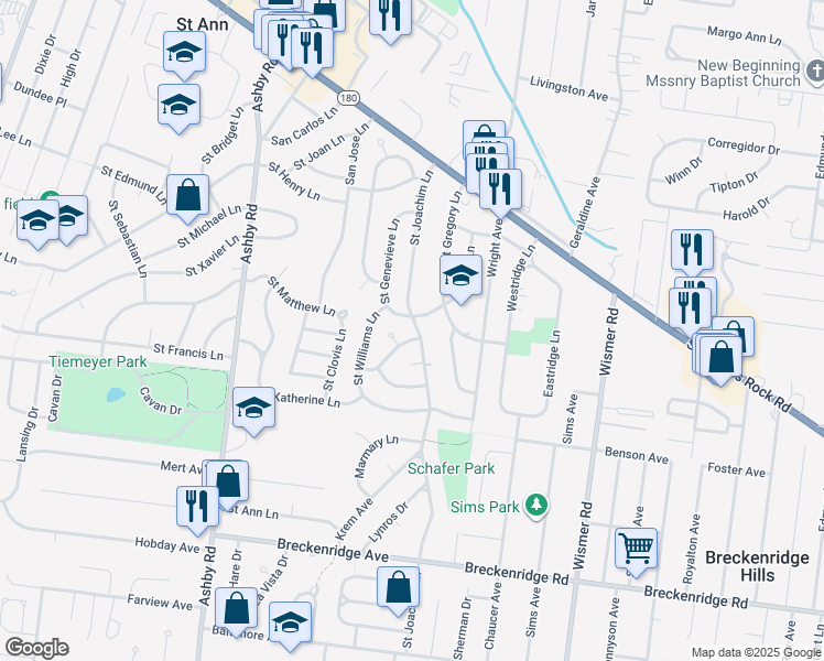 map of restaurants, bars, coffee shops, grocery stores, and more near 3487 Saint Joachim Lane in Saint Ann