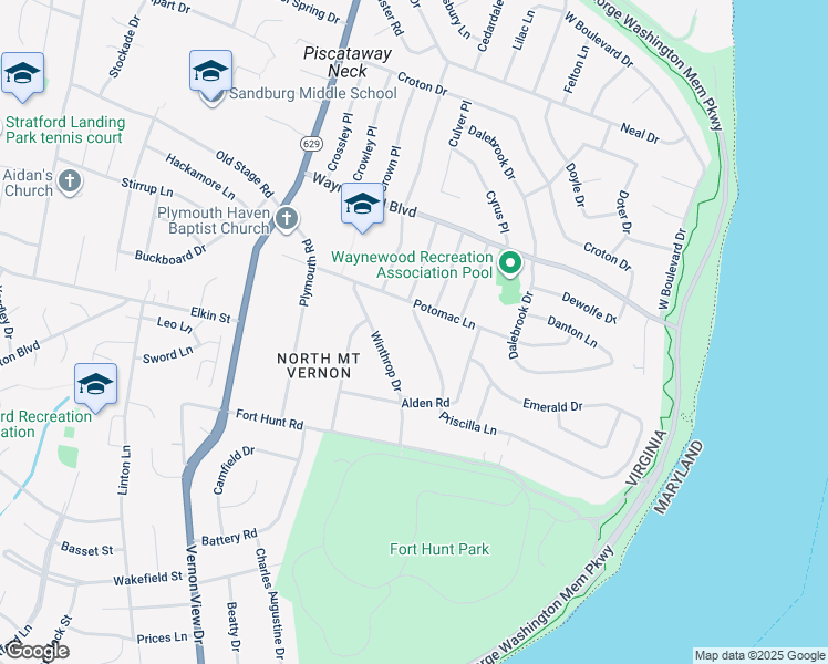 map of restaurants, bars, coffee shops, grocery stores, and more near 1125 Priscilla Lane in Alexandria