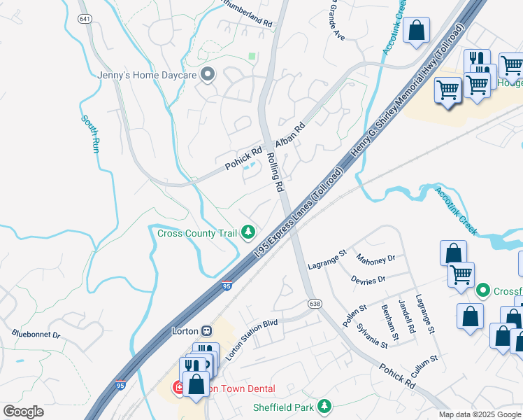 map of restaurants, bars, coffee shops, grocery stores, and more near 7723 Hickory Glen Way in Springfield