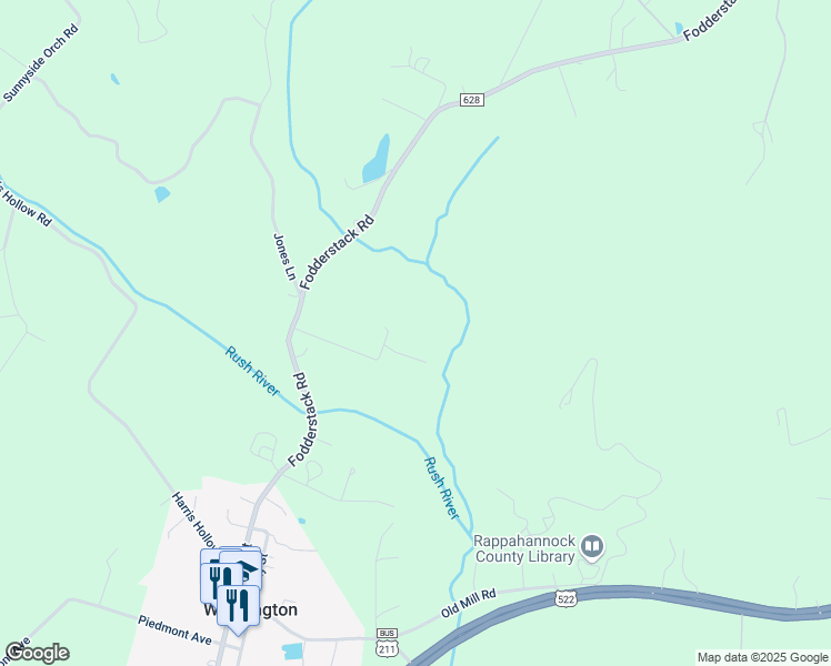 map of restaurants, bars, coffee shops, grocery stores, and more near 74-128 Fodderstack Road in Washington