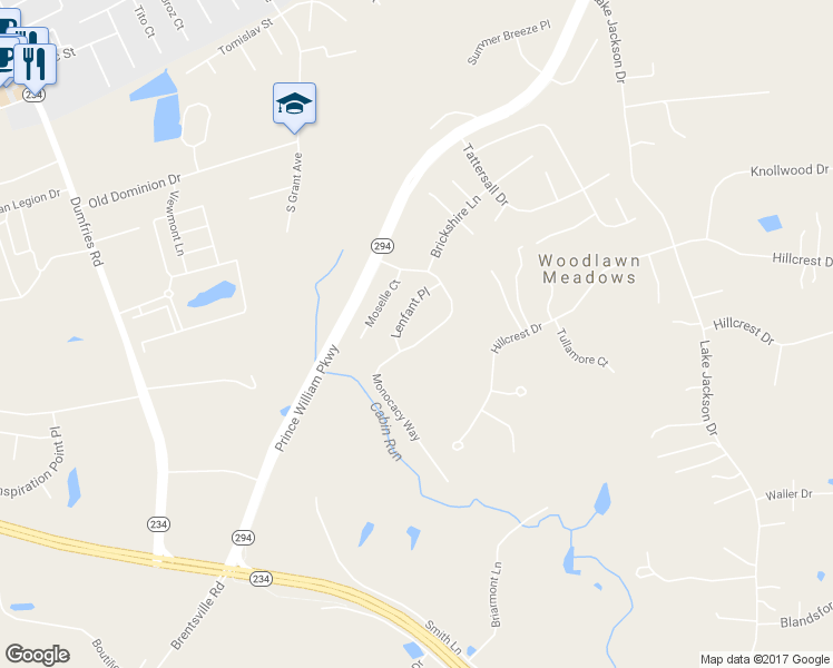 map of restaurants, bars, coffee shops, grocery stores, and more near 10786 Monocacy Way in Manassas
