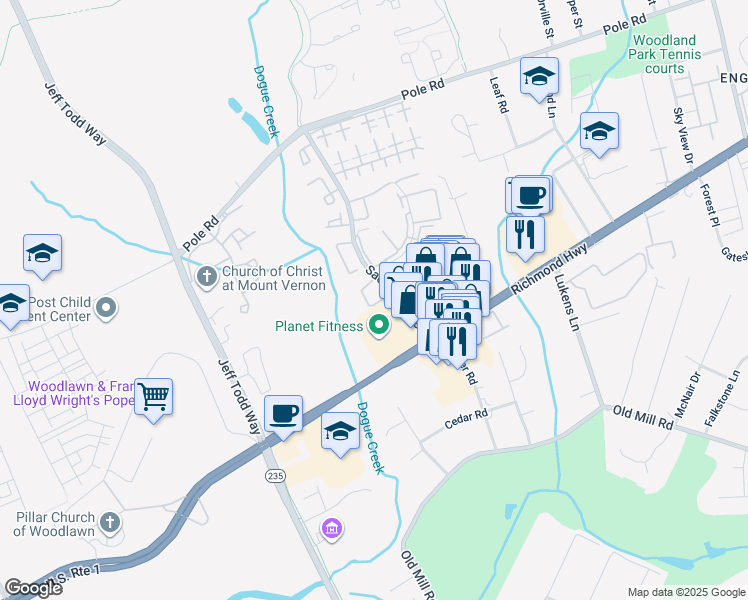 map of restaurants, bars, coffee shops, grocery stores, and more near 8740 Village Green Court in Alexandria