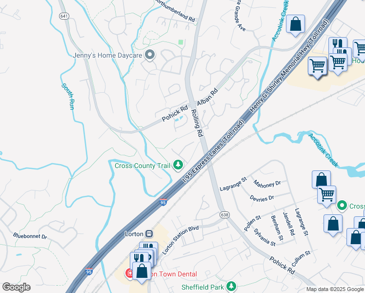 map of restaurants, bars, coffee shops, grocery stores, and more near 7720 Hickory Glen Way in Springfield