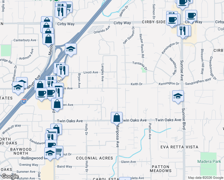 map of restaurants, bars, coffee shops, grocery stores, and more near 665 Whyte Avenue in Roseville