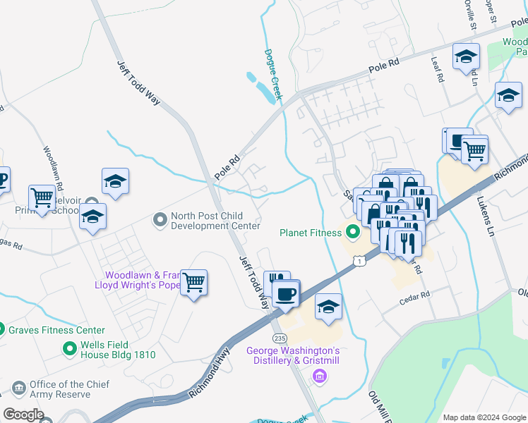 map of restaurants, bars, coffee shops, grocery stores, and more near 5700 Shadwell Court in Alexandria