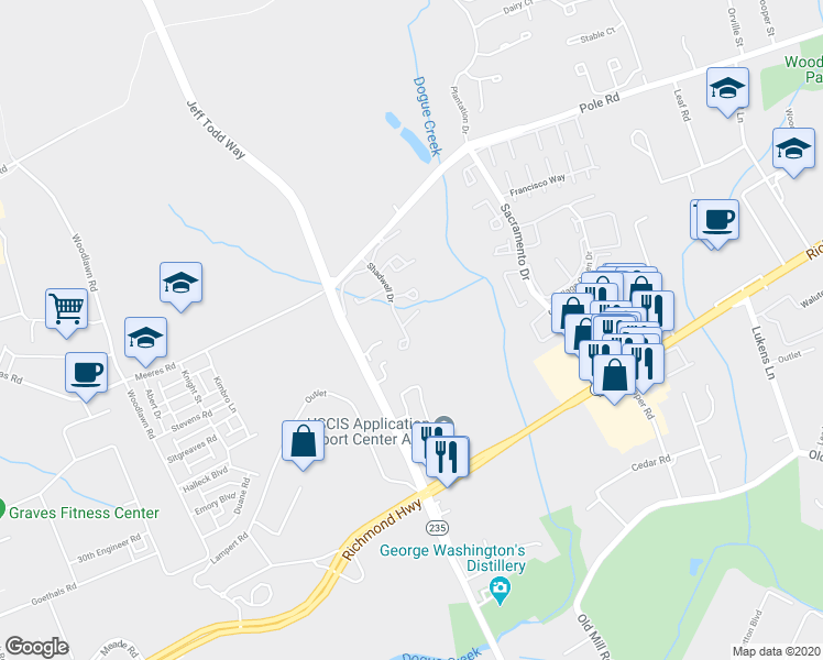 map of restaurants, bars, coffee shops, grocery stores, and more near 5700 Shadwell Court in Alexandria