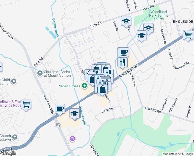 map of restaurants, bars, coffee shops, grocery stores, and more near 8750 Richmond Highway in Alexandria