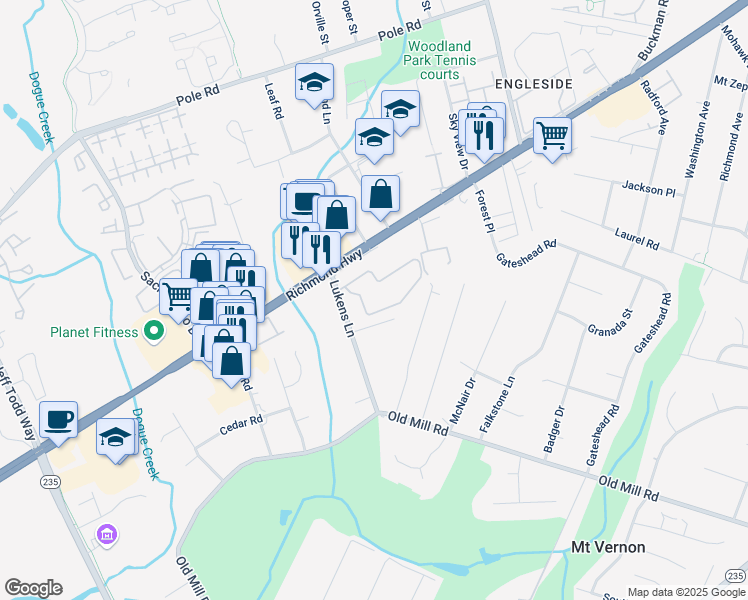map of restaurants, bars, coffee shops, grocery stores, and more near 8736 Walutes Circle in Alexandria