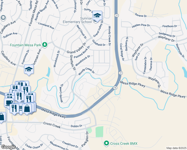 map of restaurants, bars, coffee shops, grocery stores, and more near 7445 Saberwood Drive in Colorado Springs