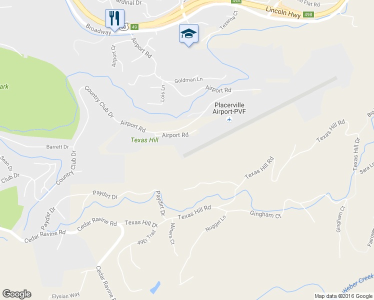 map of restaurants, bars, coffee shops, grocery stores, and more near 3501 Airport Rd in Placerville