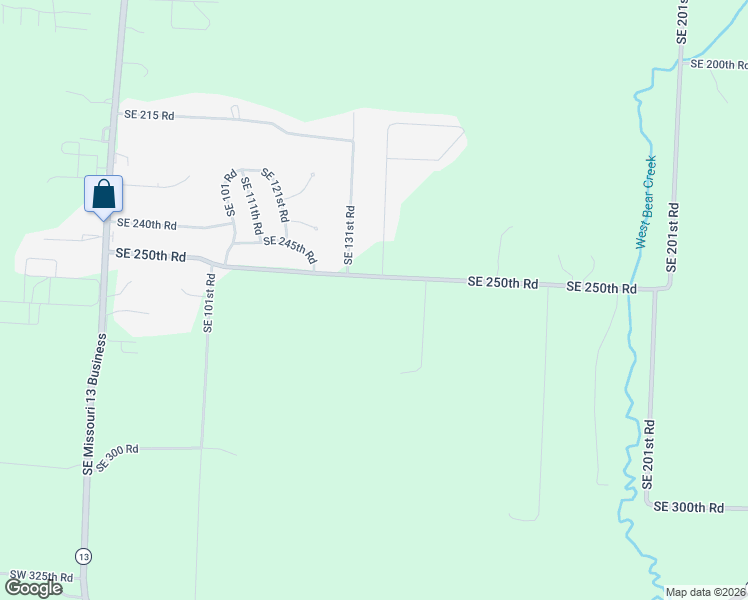 map of restaurants, bars, coffee shops, grocery stores, and more near 144 Southeast 250th Road in Warrensburg