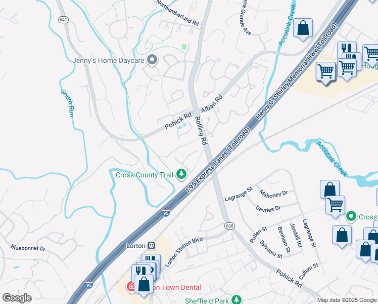 map of restaurants, bars, coffee shops, grocery stores, and more near 7716 Hickory Glen Way in Springfield