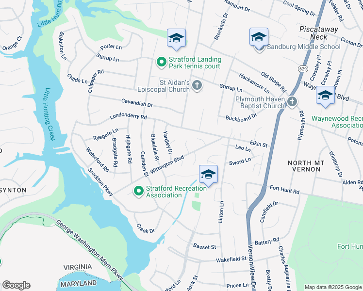 map of restaurants, bars, coffee shops, grocery stores, and more near 8604 Cotswold Court in Alexandria