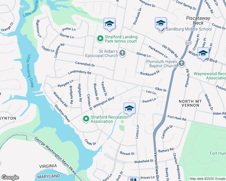 map of restaurants, bars, coffee shops, grocery stores, and more near 8604 Cotswold Court in Alexandria