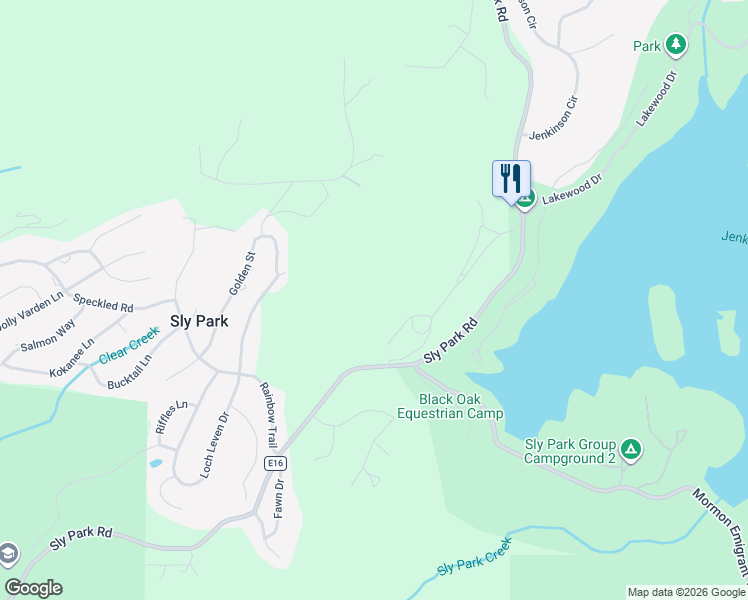 map of restaurants, bars, coffee shops, grocery stores, and more near 5110 Sly Park Road in Pollock Pines