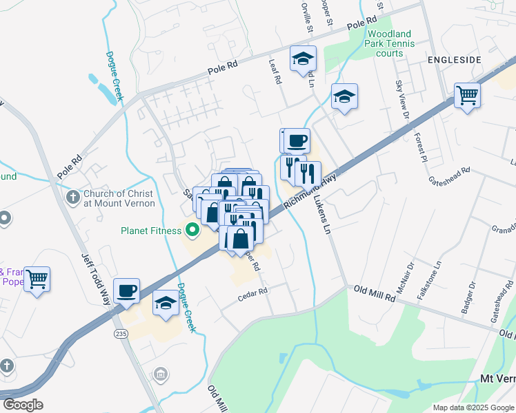 map of restaurants, bars, coffee shops, grocery stores, and more near 8632 Woodlawn Court in Alexandria