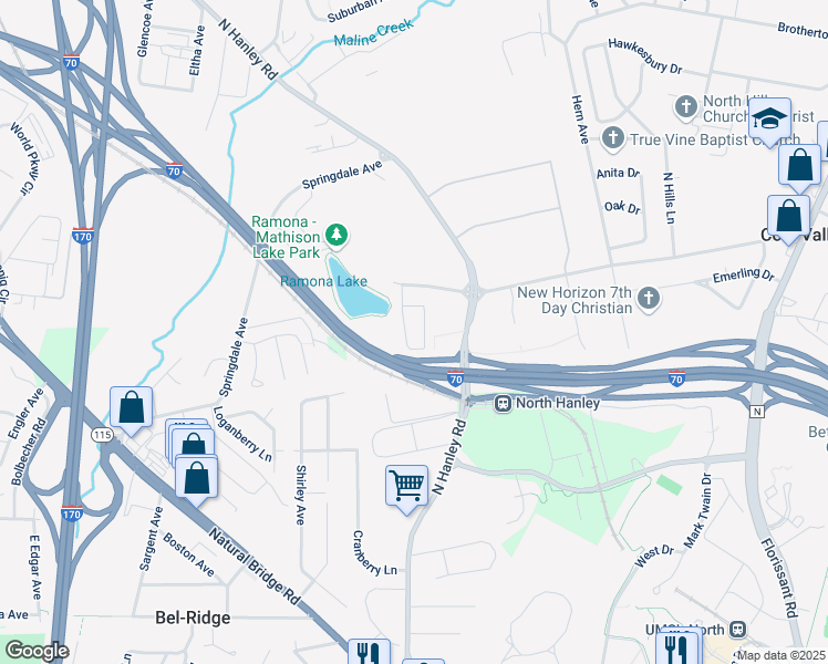 map of restaurants, bars, coffee shops, grocery stores, and more near 4450 Evans Place in St. Louis